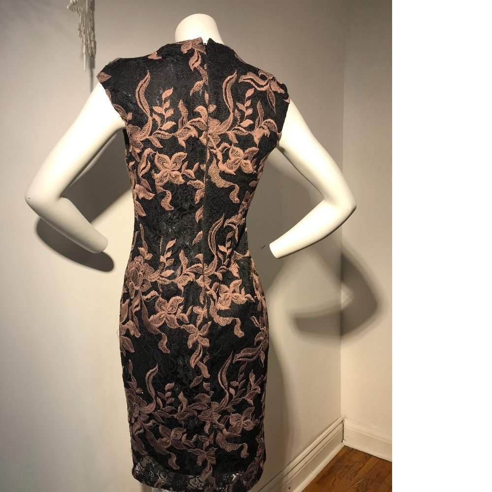 Le Chateau Black and Gold Sheath Dress with Mock Neck